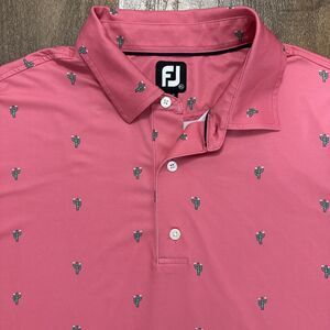 FootJoy Polo Shirt Pink Green Cactus AOP Performance Stretch Golf Casual Men 2XL